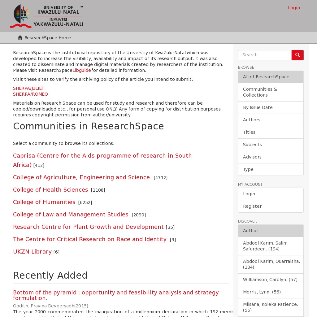 ResearchSpace UKZN Registry Of Open Access Repositories